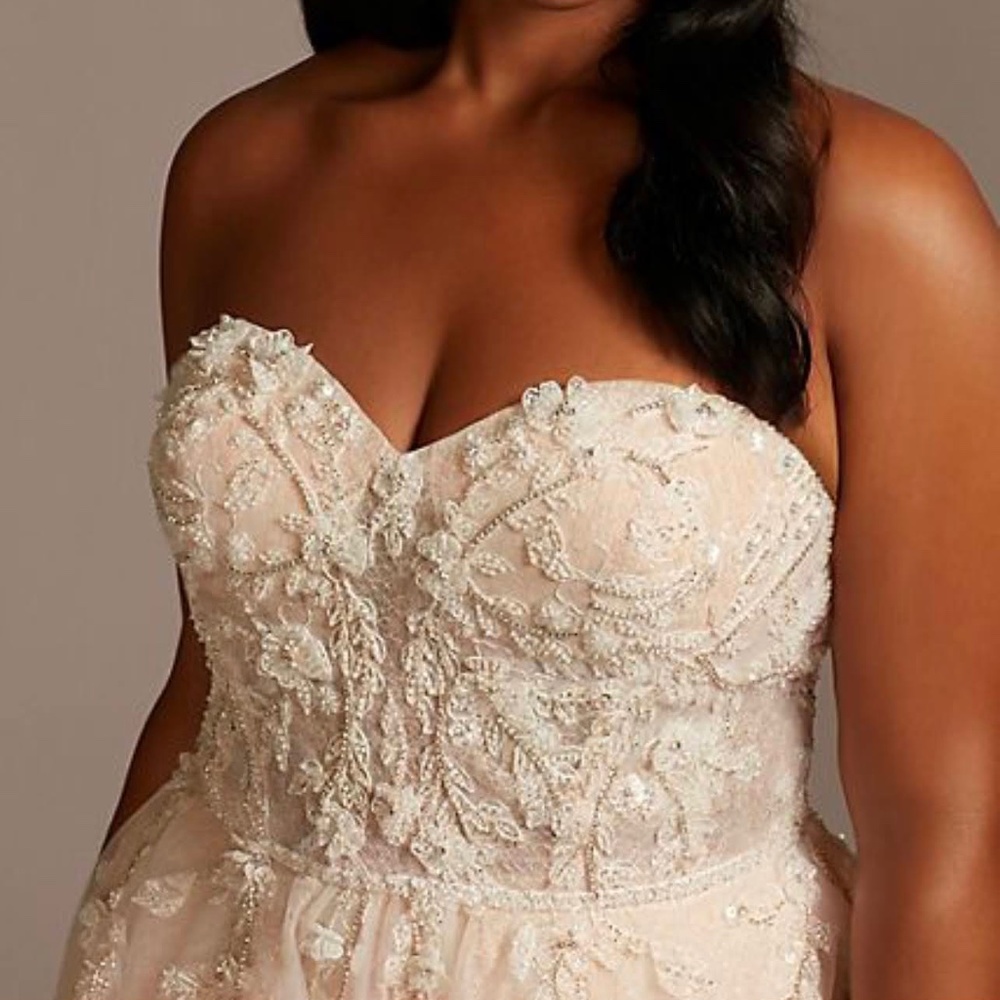 Galina Signature Floral Tall Plus Wedding Dress with Metallic Tulle